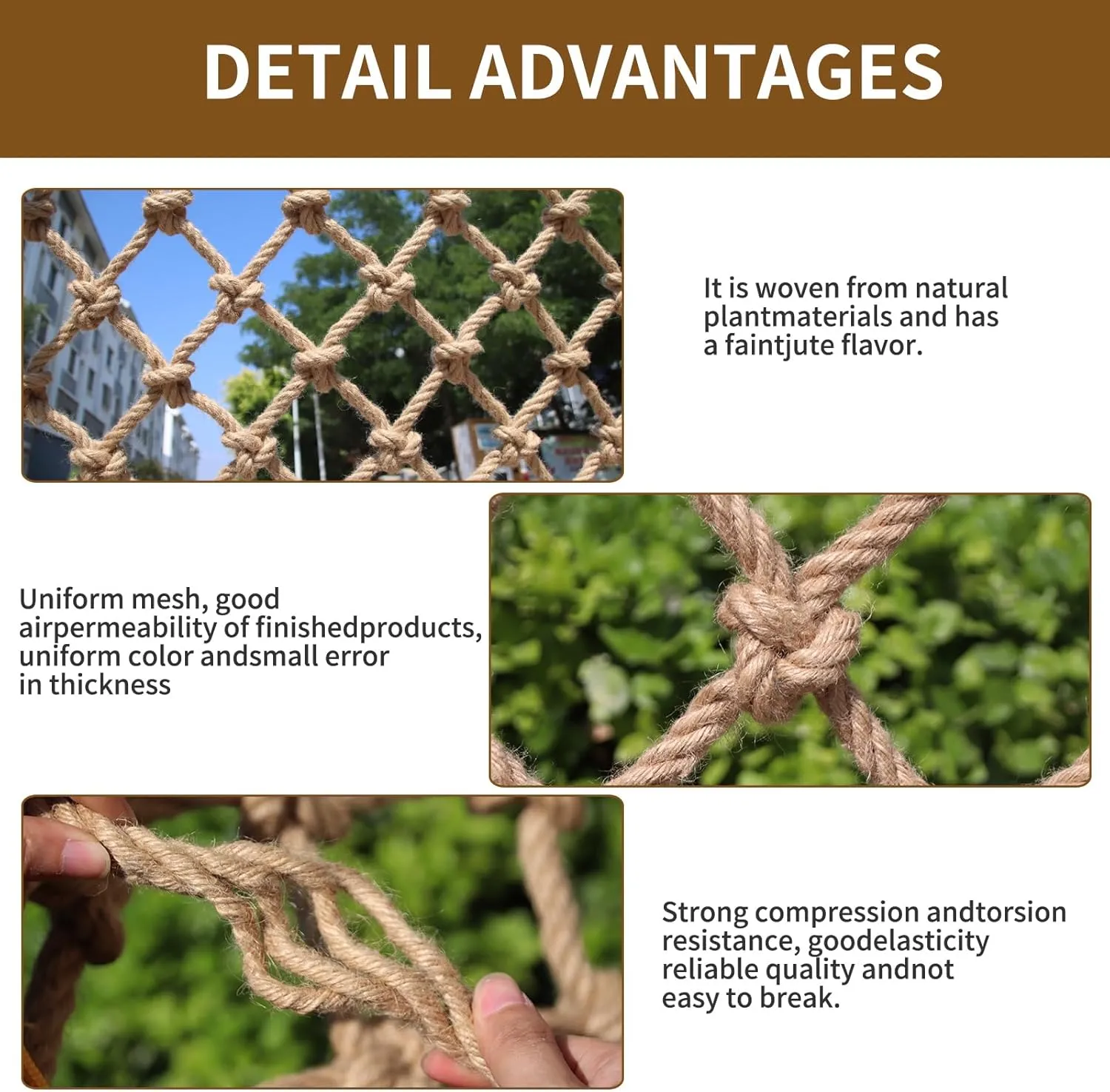 Hemp Rope Netting Safety, Climbing Net for Kids Outdoor,Safety Net for Stairs Balcony,Railings,Garden,Playground,Tree House and Decoration (6MM-8CM, 3.3ft×13.2ft)
