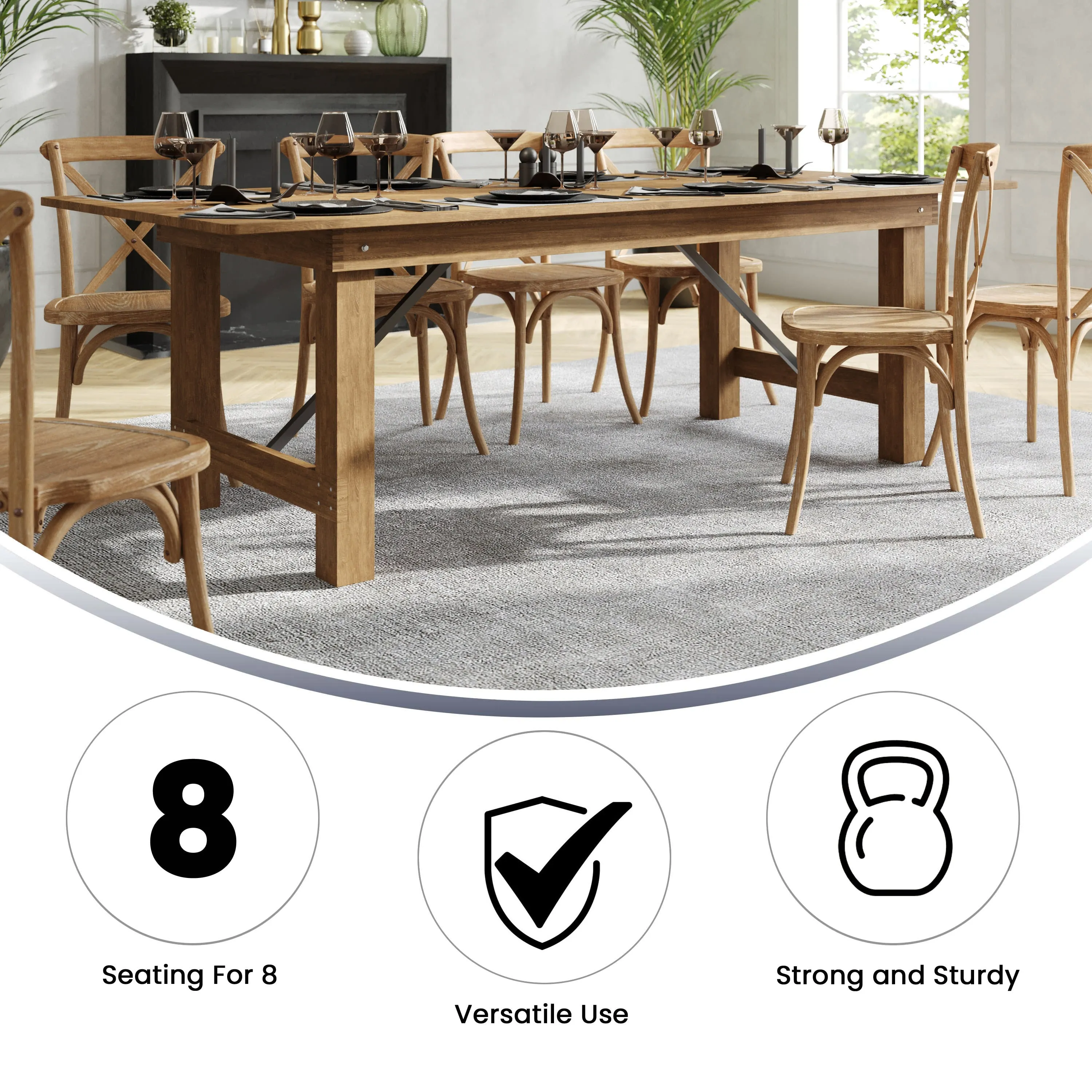 HERCULES Series 8' x 40" Solid Pine Folding Farm Table