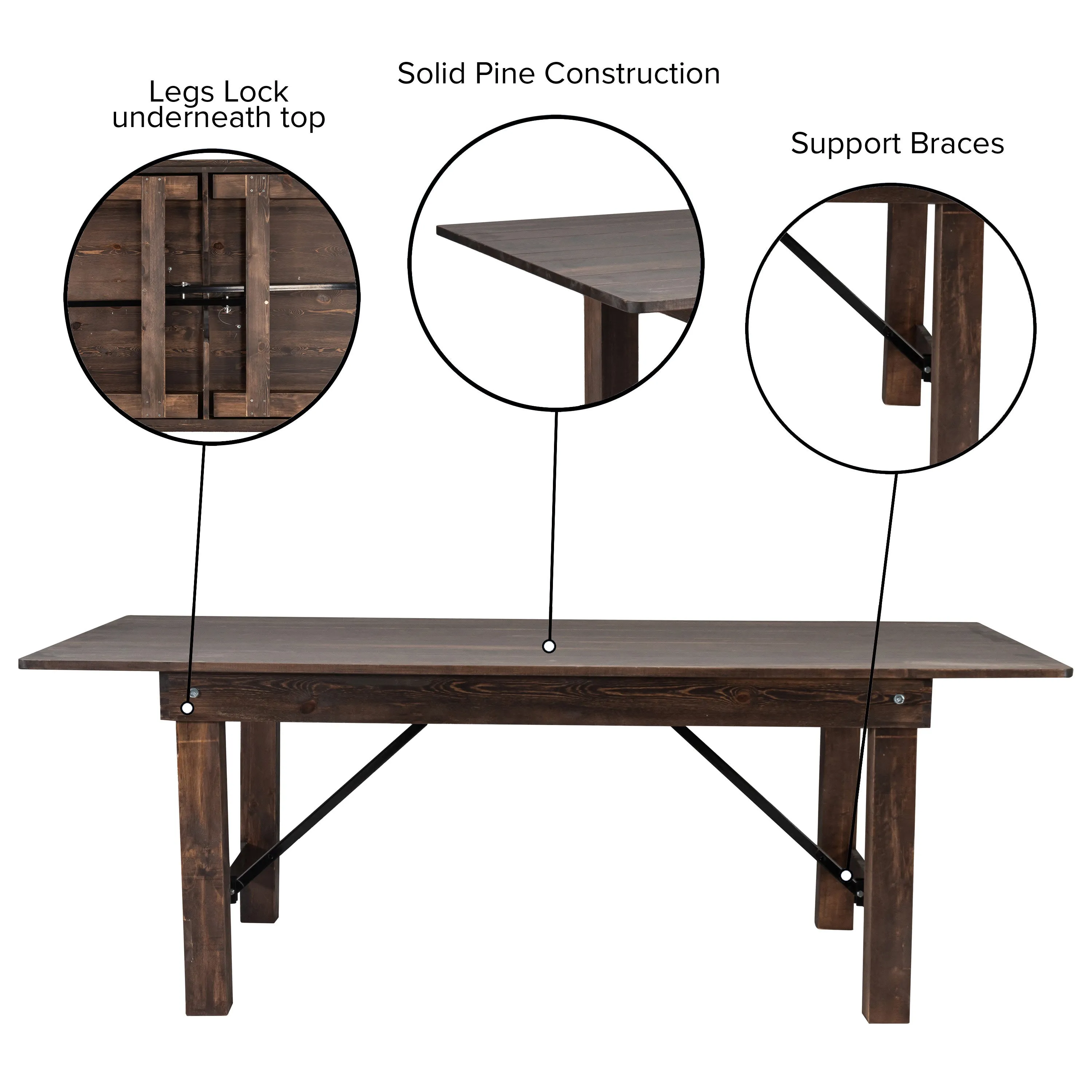 HERCULES Series 8' x 40" Solid Pine Folding Farm Table