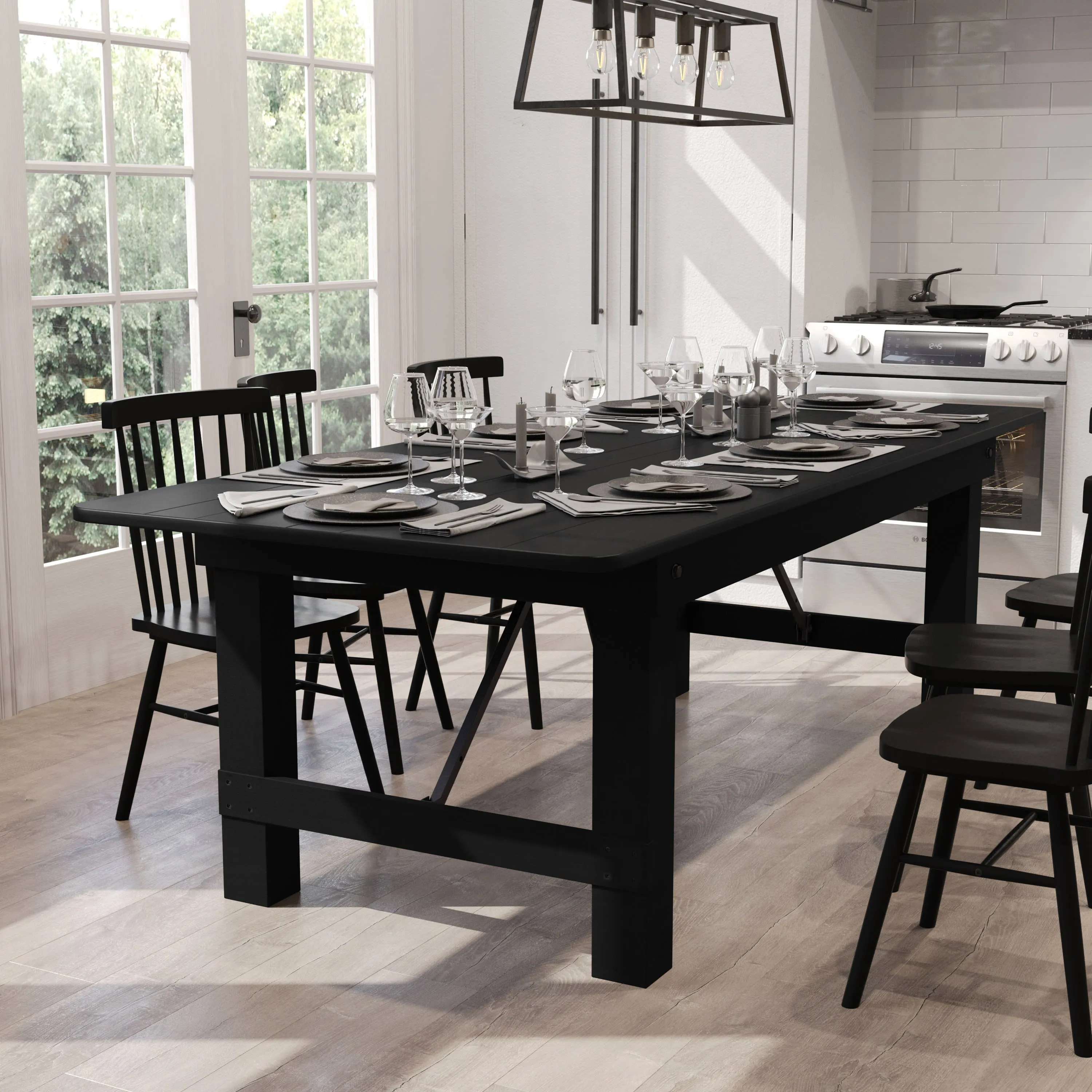 HERCULES Series 8' x 40" Solid Pine Folding Farm Table
