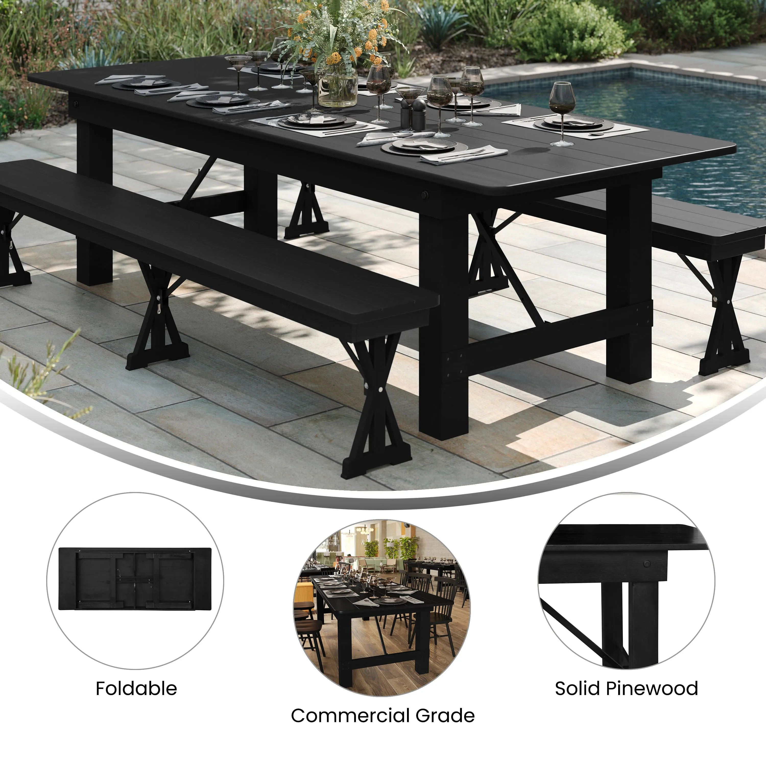 HERCULES Series 8' x 40" Solid Pine Folding Farm Table
