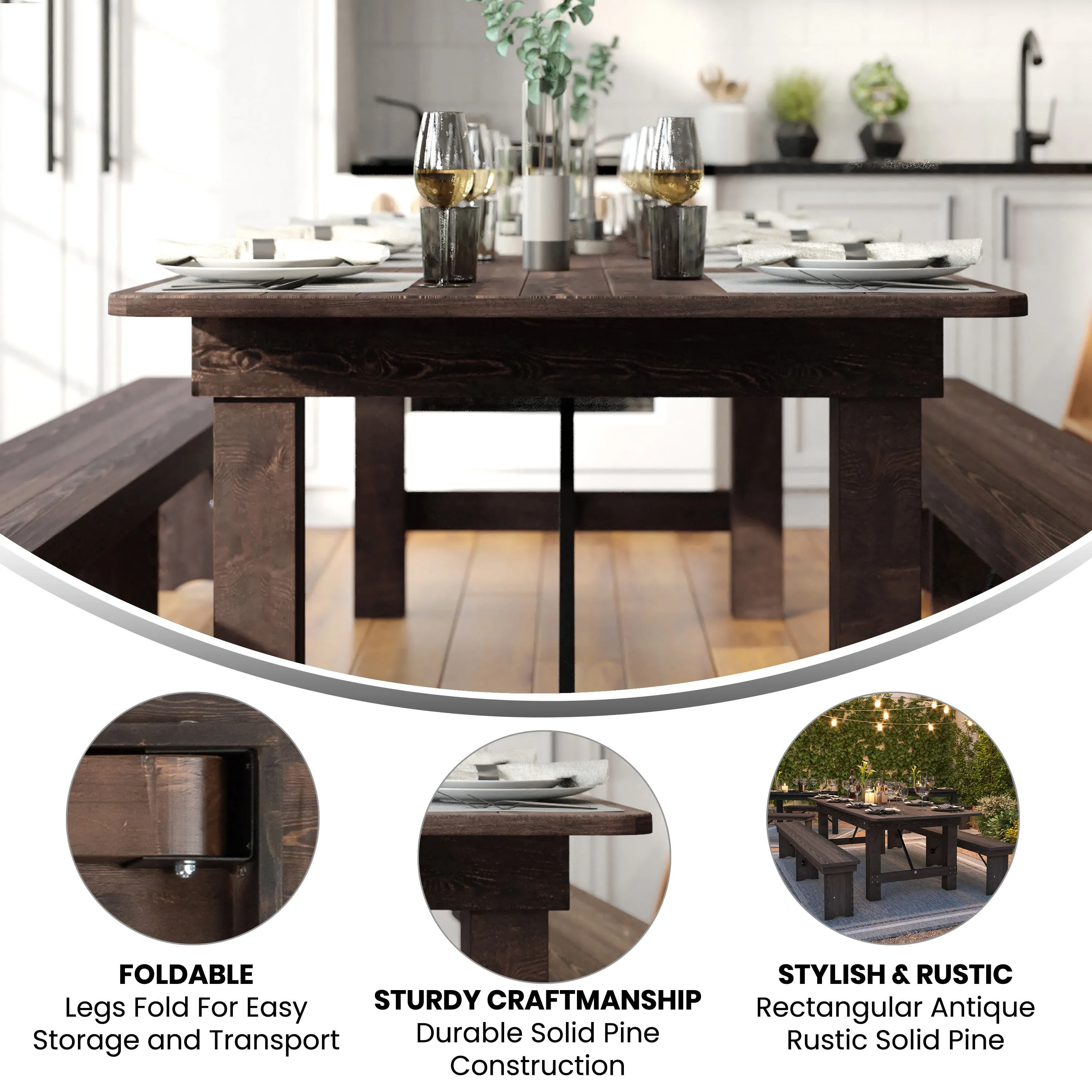 HERCULES Series 8' x 40" Solid Pine Folding Farm Table