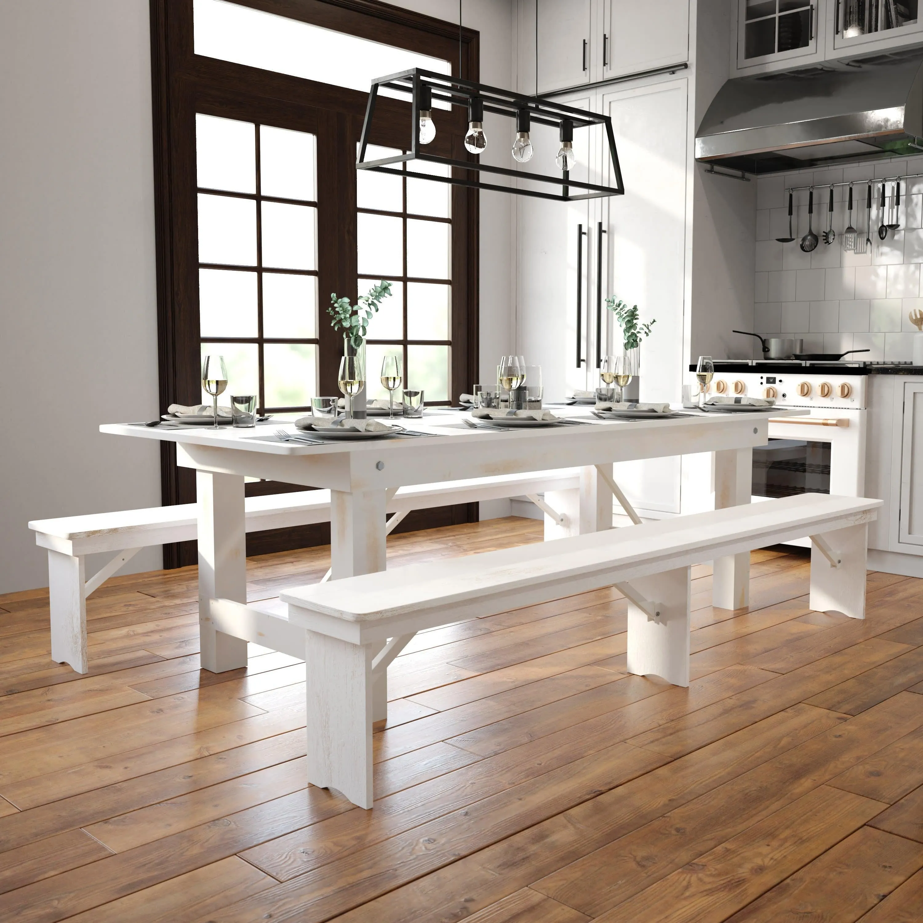 HERCULES Series 8' x 40" Solid Pine Folding Farm Table
