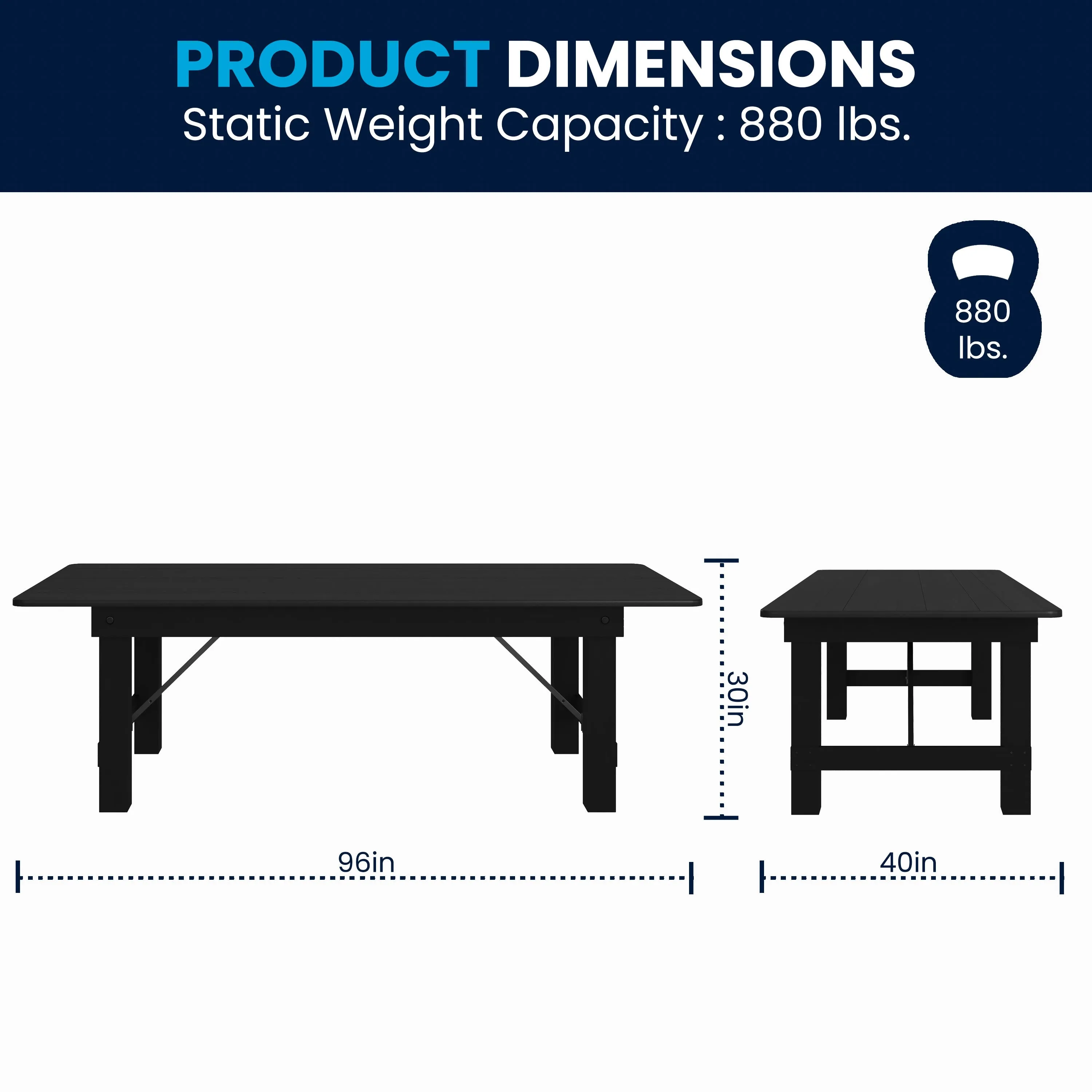 HERCULES Series 8' x 40" Solid Pine Folding Farm Table