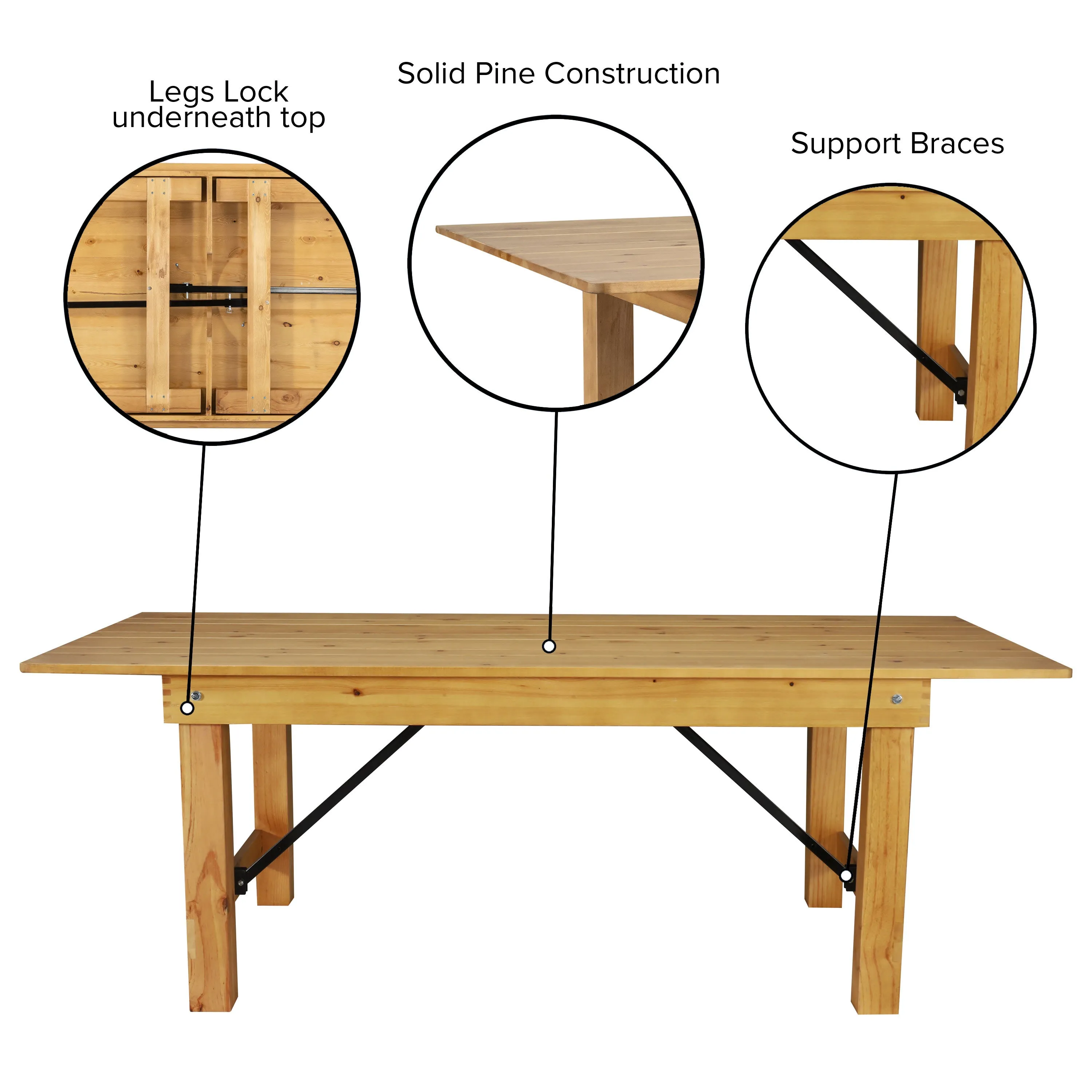 HERCULES Series 8' x 40" Solid Pine Folding Farm Table