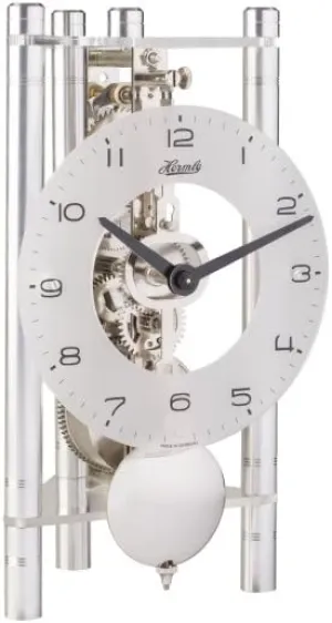 Hermle 23025X40721 Lakin Triangular Table Clock - Silver with an Arabic Glass Dial & Silver Pendulum