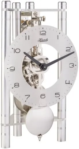 Hermle 23025X40721 Lakin Triangular Table Clock - Silver with an Arabic Glass Dial & Silver Pendulum