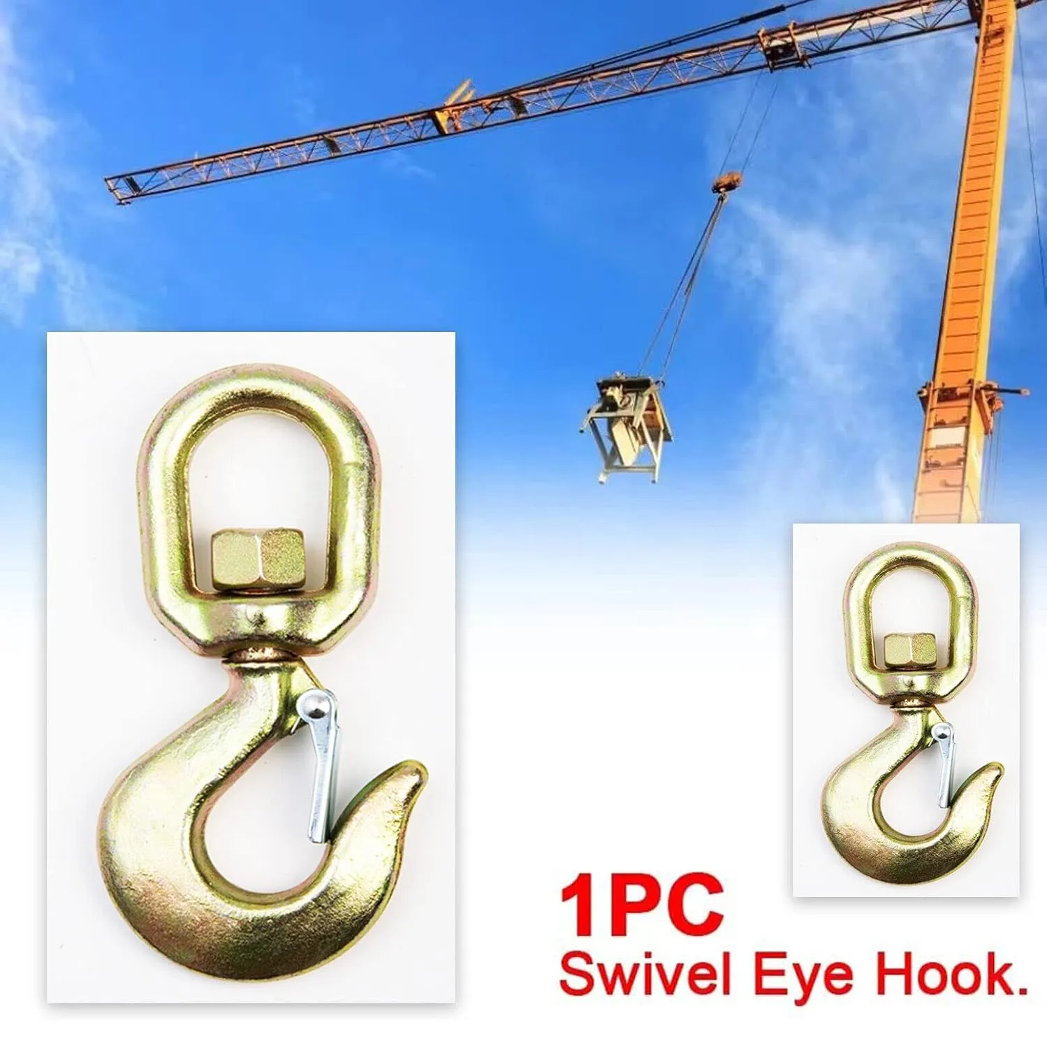 Hi-Gear 3 Ton Hoist Swivel Hooks for Lifting Chains, 6,600 Lbs Working Capacity, Heavy Duty Swivel Eye Hook, G70 Chain, 5/8’’ Safety Latch, Designed for Rigging, Lifting & Overhead Applications.