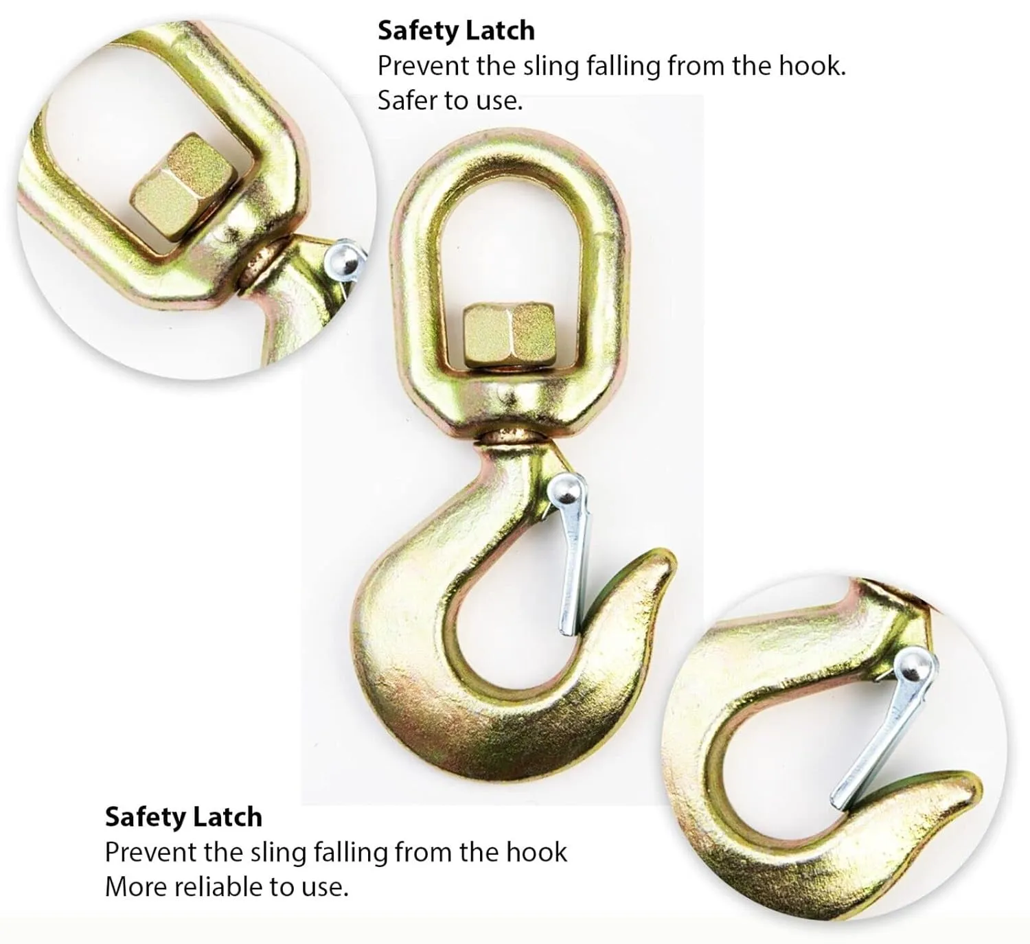Hi-Gear 3 Ton Hoist Swivel Hooks for Lifting Chains, 6,600 Lbs Working Capacity, Heavy Duty Swivel Eye Hook, G70 Chain, 5/8’’ Safety Latch, Designed for Rigging, Lifting & Overhead Applications.