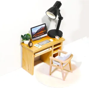 Hiawbon 11PCS 1:12 Scale Miniature Office Furniture Set, Miniature Office Table and Chair, Mini Simulation Desktop Computer with Mouse Keyboard Model Simulation Accessories for Mini House