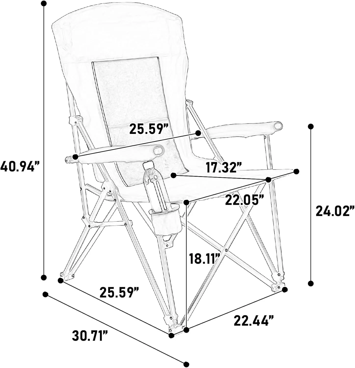 High Back Folding Lawn Chair – Heavy Duty 250lbs Support, Portable Outdoor Camping Chair with Cup Holder – Breathable & Weather-Resistant Fabric (Navy Blue)