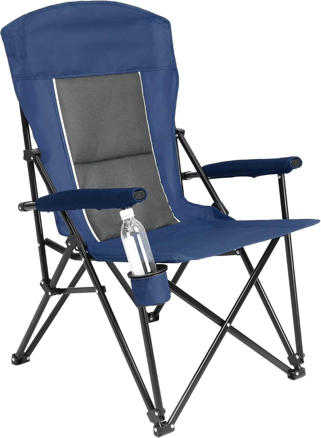 High Back Folding Lawn Chair – Heavy Duty 250lbs Support, Portable Outdoor Camping Chair with Cup Holder – Breathable & Weather-Resistant Fabric (Navy Blue)