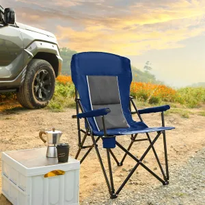 High Back Folding Lawn Chair – Heavy Duty 250lbs Support, Portable Outdoor Camping Chair with Cup Holder – Breathable & Weather-Resistant Fabric (Navy Blue)
