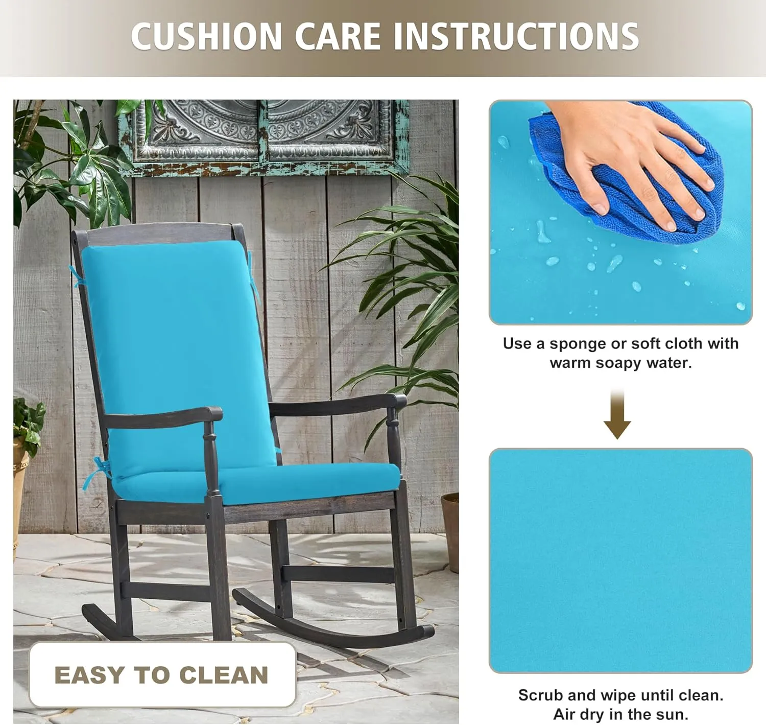 High Back Outdoor Chair Cushions 44''x20'' - Patio Dining Chair Cushions with Waterproof, Fade-Resistant, Removable & Machine-Washable Covers, Teal