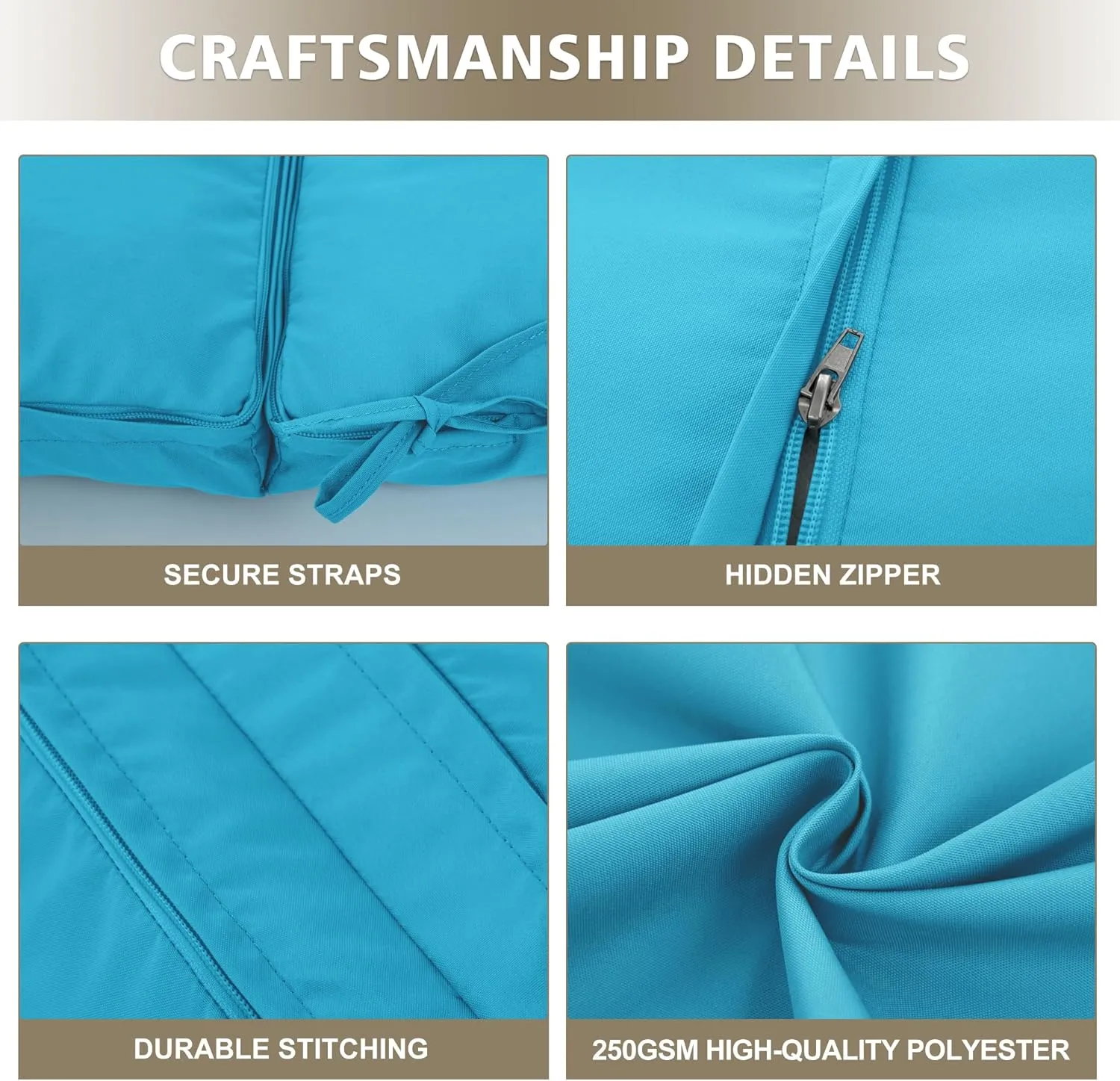 High Back Outdoor Chair Cushions 44''x20'' - Patio Dining Chair Cushions with Waterproof, Fade-Resistant, Removable & Machine-Washable Covers, Teal
