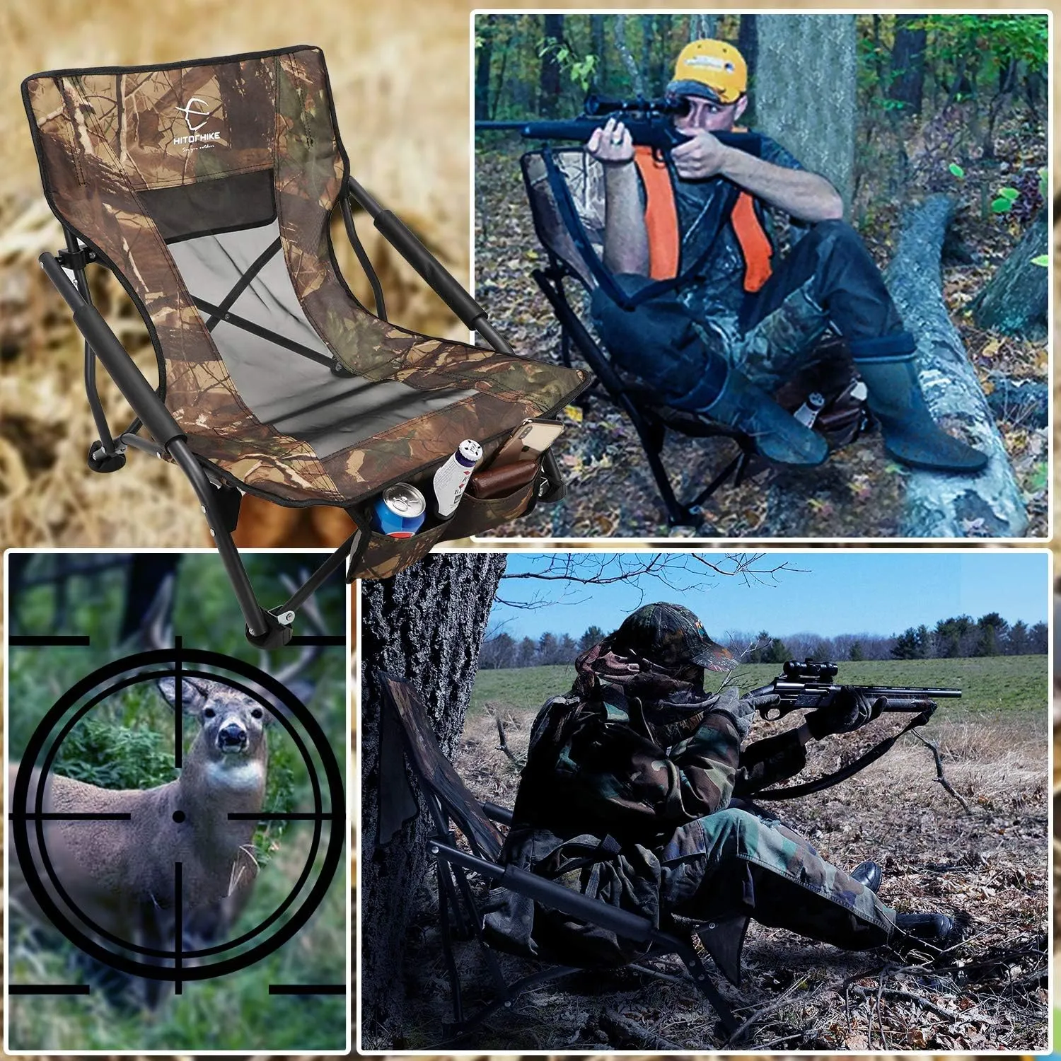 HITORHIKE Low Sling Beach Camping Concert Folding Chair with Armrests and Breathable Nylon Mesh Back Compact and Sturdy Chair