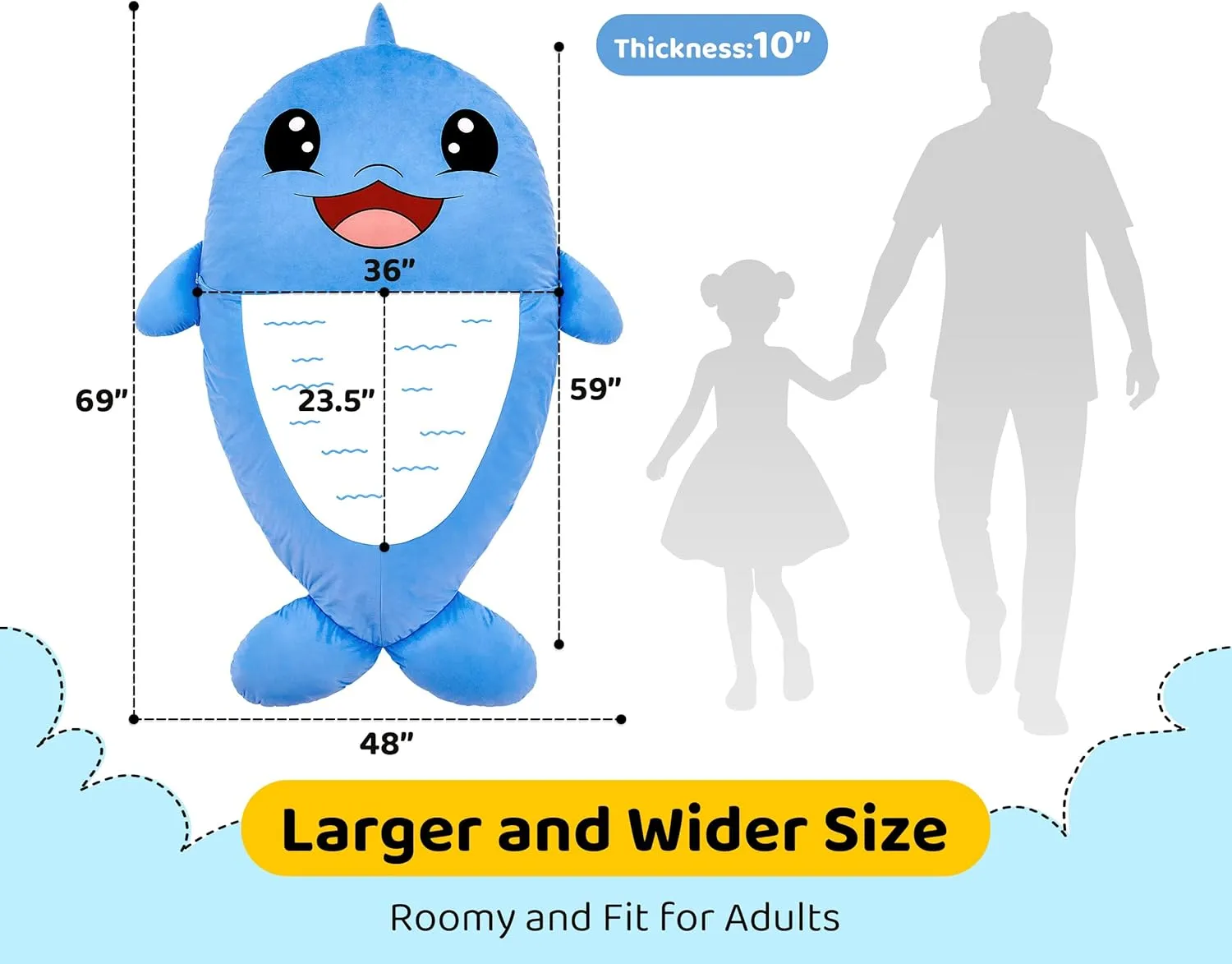 Hobestluk Bean Bag Chairs Bean Bag Floor Cushion Sleeping Mat Bag Bean Bag Chairs for Kids Adults Beanbag with Lovely Dolphin Design for Living Room Bedroom or Playroom (Blue)