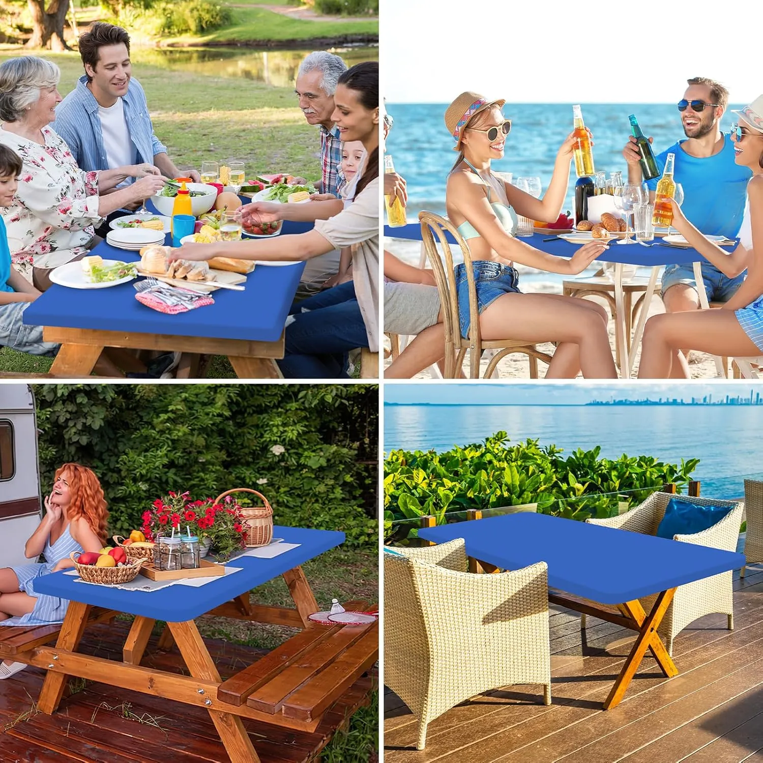 homing Rectangle Table Cloth Cover, Waterproof Polyester Elastic Fitted Tablecloth, Fits for 6 Foot Folding Tables, Washable Table Protector for Picnic, Camping, Outdoor (Blue, 36" x 72")
