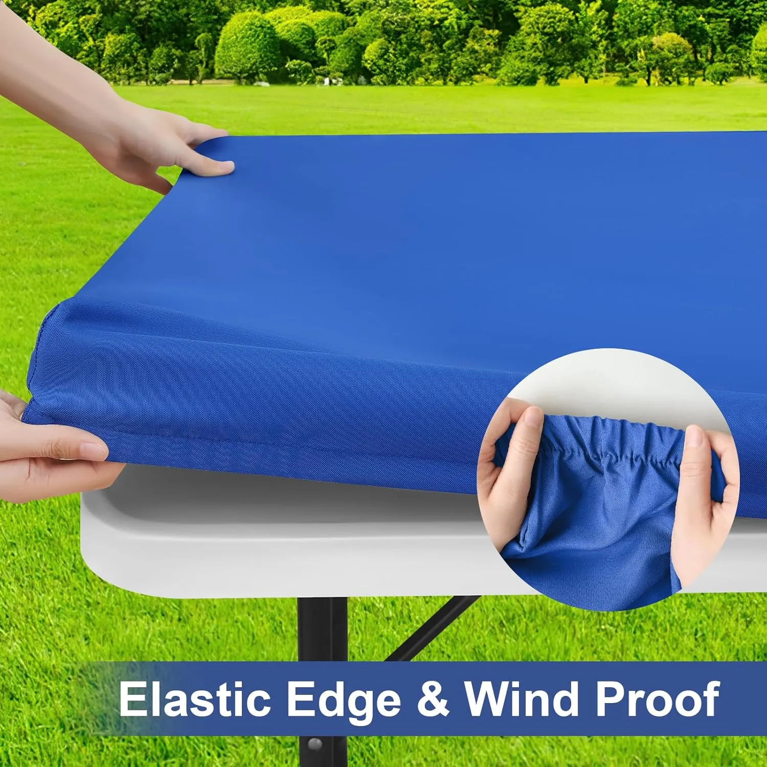 homing Rectangle Table Cloth Cover, Waterproof Polyester Elastic Fitted Tablecloth, Fits for 6 Foot Folding Tables, Washable Table Protector for Picnic, Camping, Outdoor (Blue, 36" x 72")