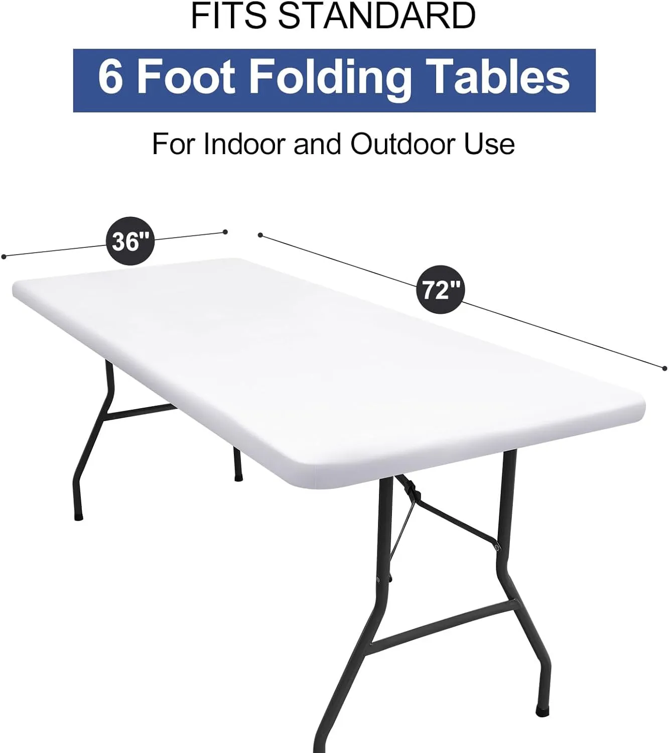 homing Rectangle Table Cloth Cover, Waterproof Polyester Elastic Fitted Tablecloth, Fits for 6 Foot Folding Tables, Washable Table Protector for Picnic, Camping, Outdoor (White, 36" x 72")