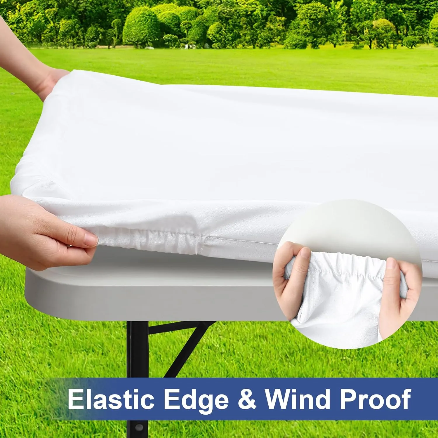 homing Rectangle Table Cloth Cover, Waterproof Polyester Elastic Fitted Tablecloth, Fits for 6 Foot Folding Tables, Washable Table Protector for Picnic, Camping, Outdoor (White, 36" x 72")