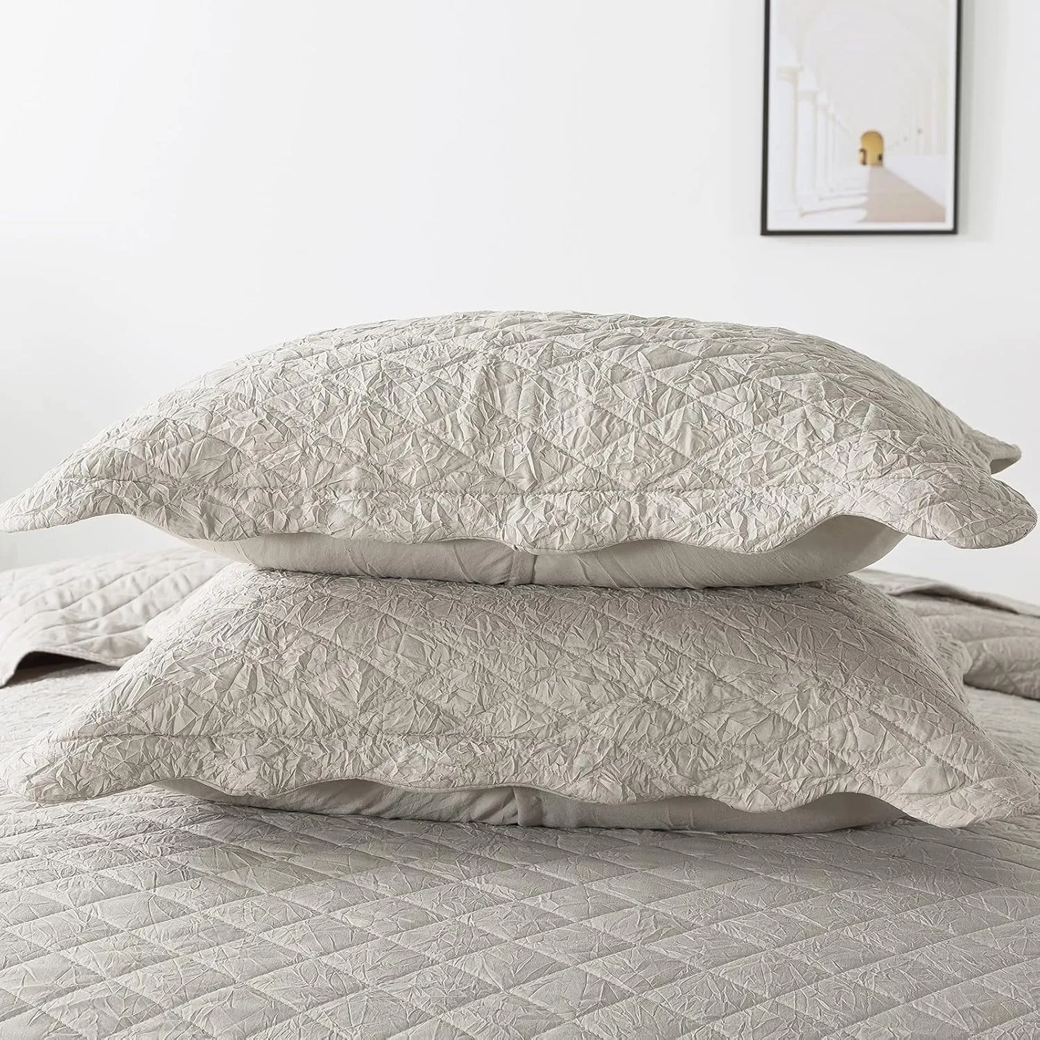 HoneiLife Queen Quilt Bedding Set - 3 Pieces Washed Microfiber Quilt Sets Lightweight Bedspreads Ultra Soft Coverlets Retro Bed Cover Crinkled Bedding Set All Season Quilts-Sandy