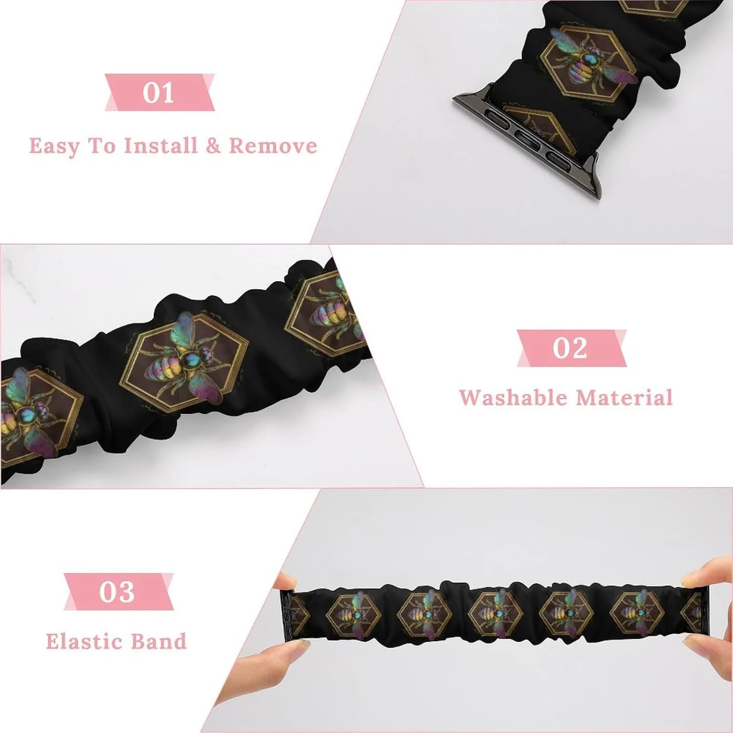 Honeybee Bee King Fashion Watch Strap Scrunchies Wristbands Compatible With IWatch Series