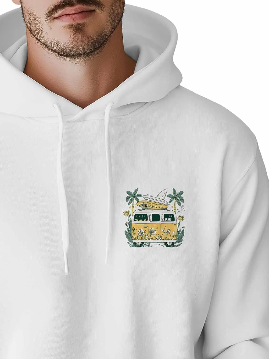 Hoodies for Men Campervan Surfboard Flower Printed Sweatshirt HoodieDrawstring Long Sleeve Streetwear Hooded Pullover