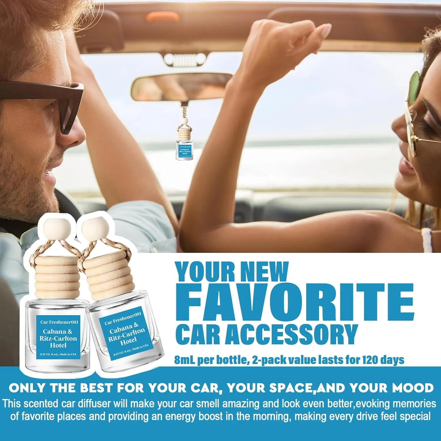 HoogaLife Car Air Freshener Hanging 2 Pack - Hotel Collection Diffuser Oil Inspired by Cabana & Ritz-Carlton Hotel - NO.1012 Fragrance Oil Air Diffuser for Car, Car Fresheners for Women Made in USA