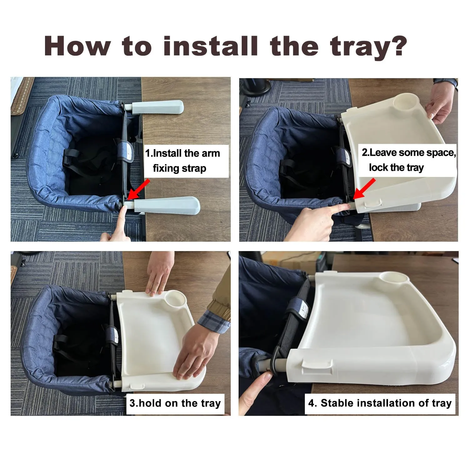 Hook On High Chair with Tray, Fast TableChair Clip on TableHigh Chair, HighChair That Attaches to Table Portable Baby Feeding Seat for Baby Toddler Washable for Travel Outside