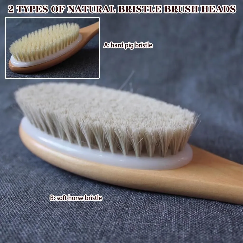 Household Solid Wood Bath Brush with Long Handle, Massage Cleansing Body Scrubber, Back Exfoliation, Hard and Soft Bristles Optional(Original Color B)