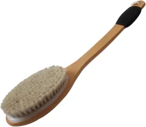 Household Solid Wood Bath Brush with Long Handle, Massage Cleansing Body Scrubber, Back Exfoliation, Hard and Soft Bristles Optional(Original Color B)