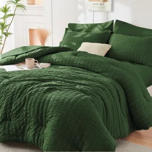HYMOKEGE Dark Green Full Size Comforter Sets Seersucker 7 Pieces, All Season Luxury Bed in a Bag for Bedroom, Bedding Set with Comforters, Sheets, Pillowcases & Shams