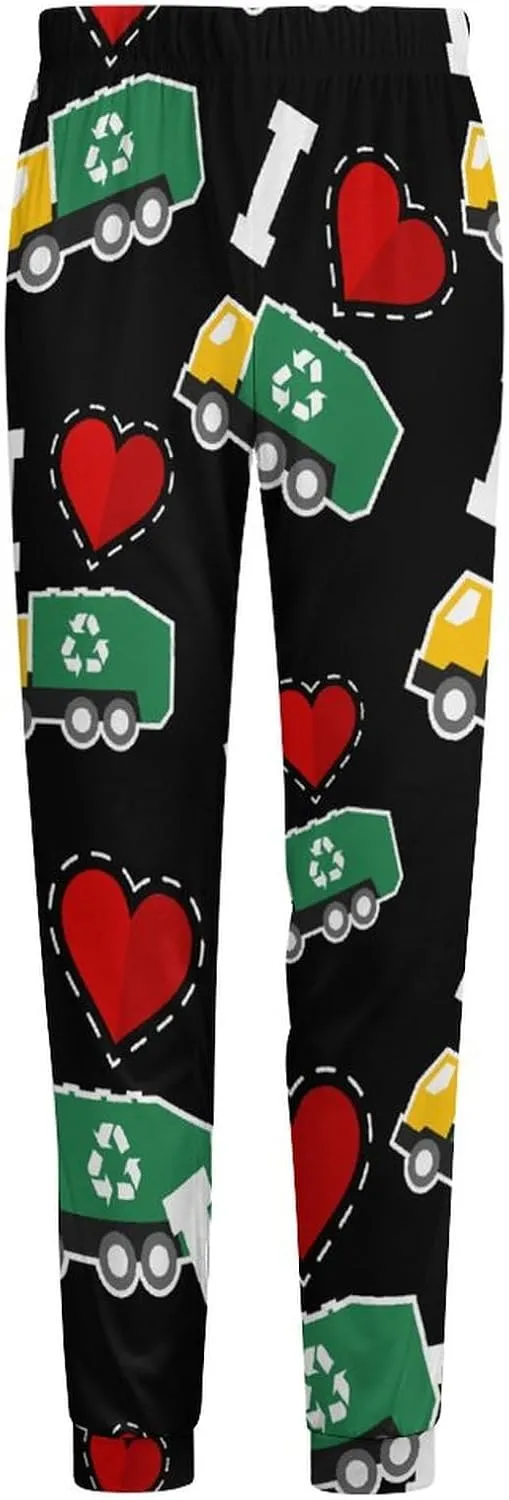 I Love Garbage Trucks Men's Pajama Pants Soft Lounge Pants PJ Bottoms for Sleeping