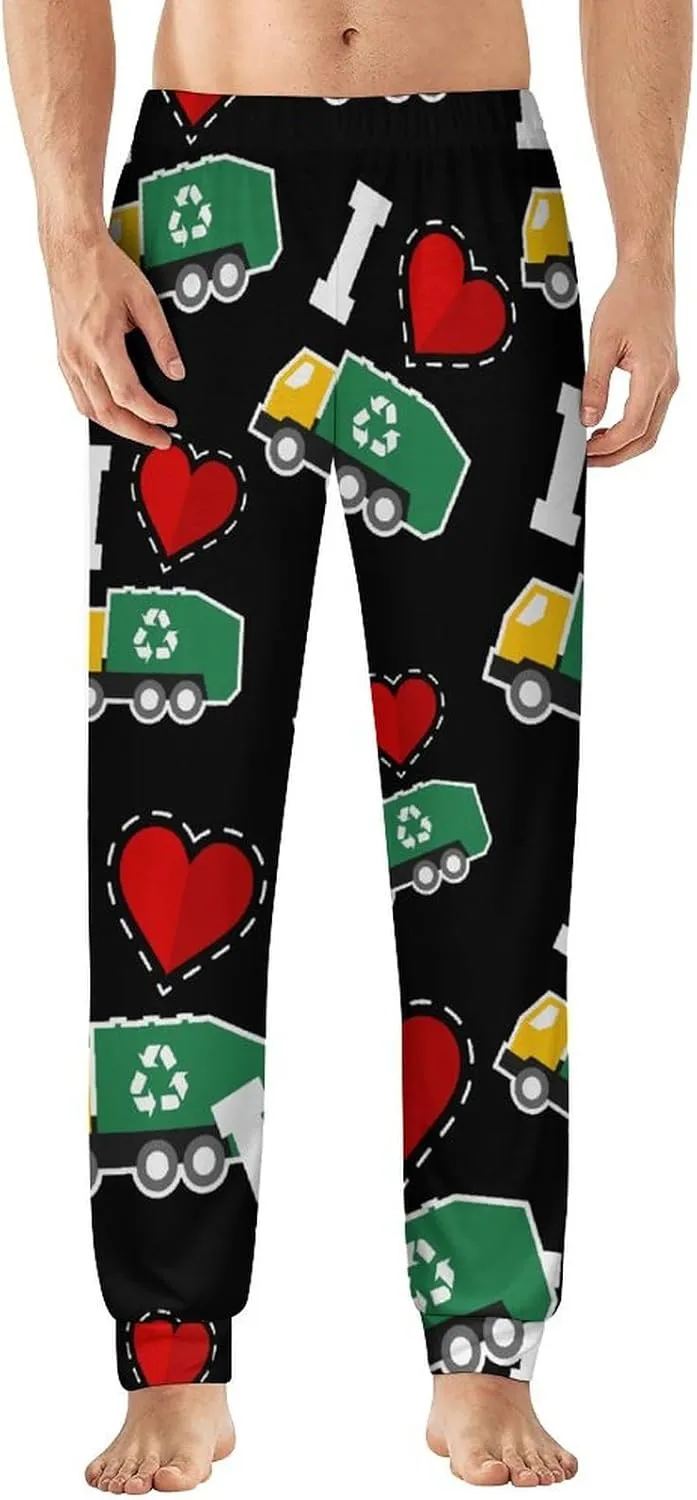 I Love Garbage Trucks Men's Pajama Pants Soft Lounge Pants PJ Bottoms for Sleeping