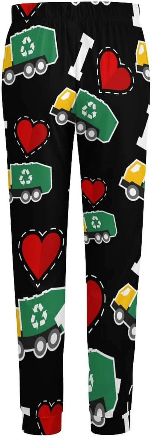 I Love Garbage Trucks Men's Pajama Pants Soft Lounge Pants PJ Bottoms for Sleeping