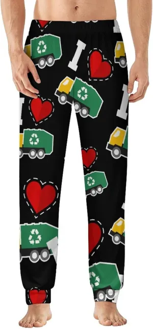 I Love Garbage Trucks Men's Pajama Pants Soft Lounge Pants PJ Bottoms for Sleeping