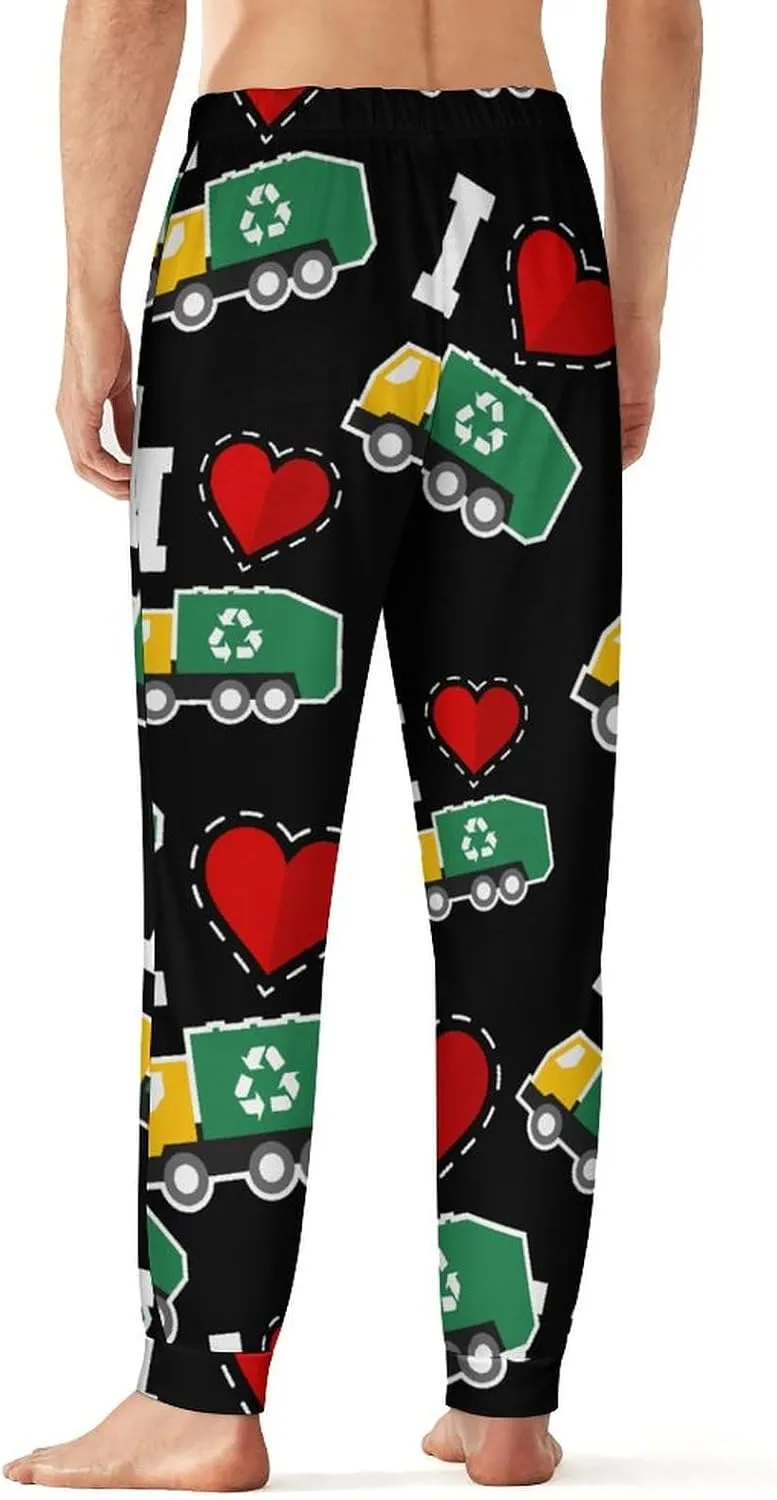 I Love Garbage Trucks Men's Pajama Pants Soft Lounge Pants PJ Bottoms for Sleeping