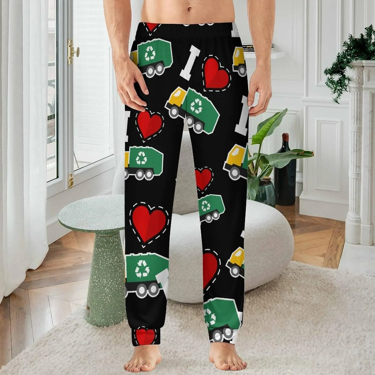I Love Garbage Trucks Men's Pajama Pants Soft Lounge Pants PJ Bottoms for Sleeping