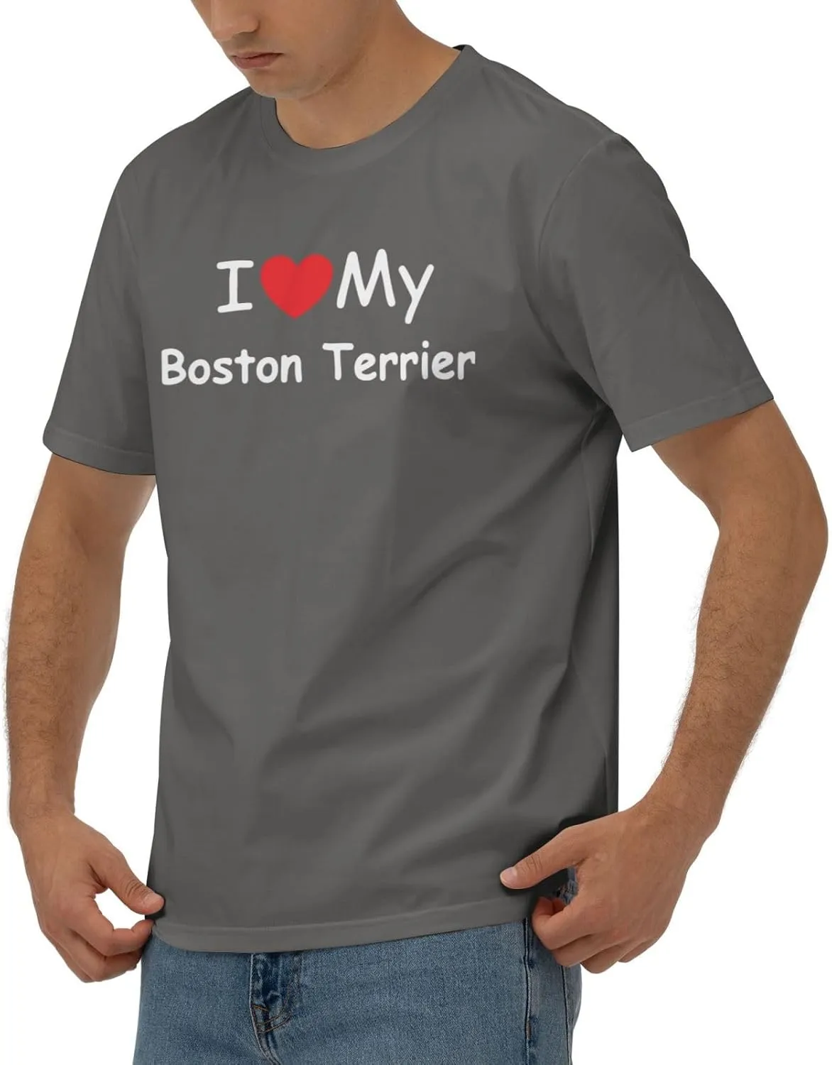 I Love My Boston Terrier Men's Short Sleeve T-Shirt Cotton Athletic Workout Casual Shirts Quick-Drying Tees Black