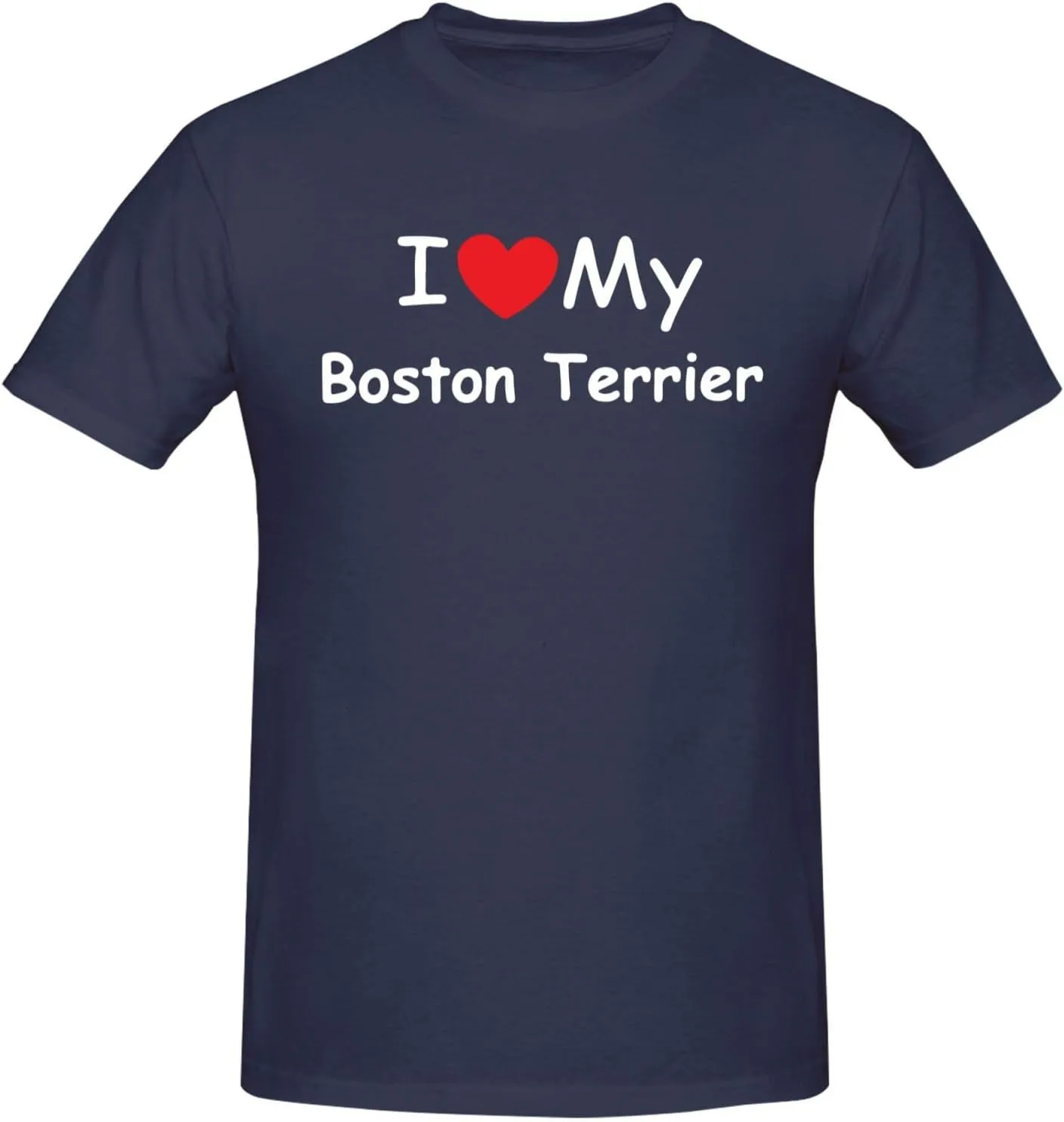 I Love My Boston Terrier Men's Short Sleeve T-Shirt Cotton Athletic Workout Casual Shirts Quick-Drying Tees Black