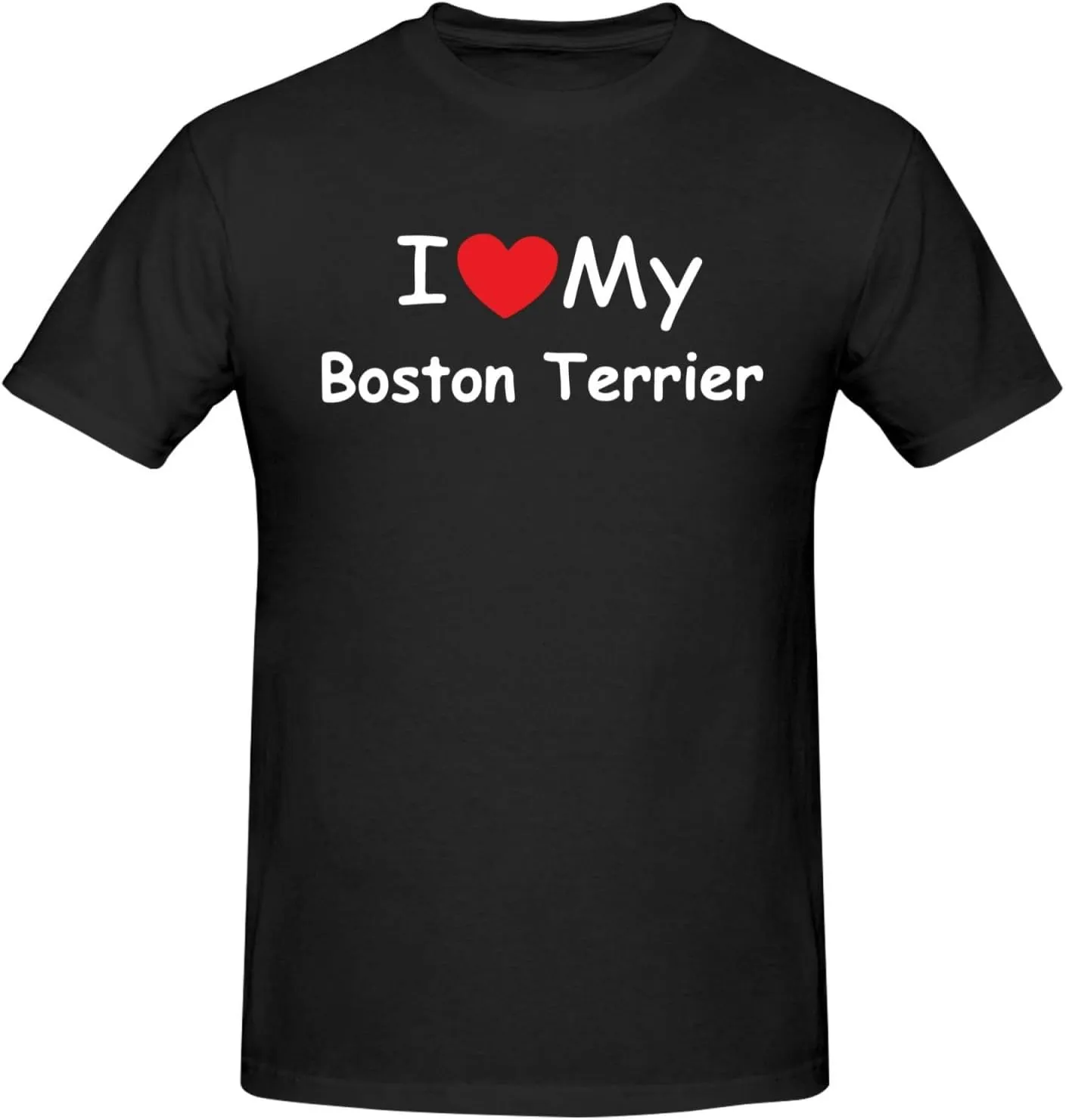 I Love My Boston Terrier Men's Short Sleeve T-Shirt Cotton Athletic Workout Casual Shirts Quick-Drying Tees Black