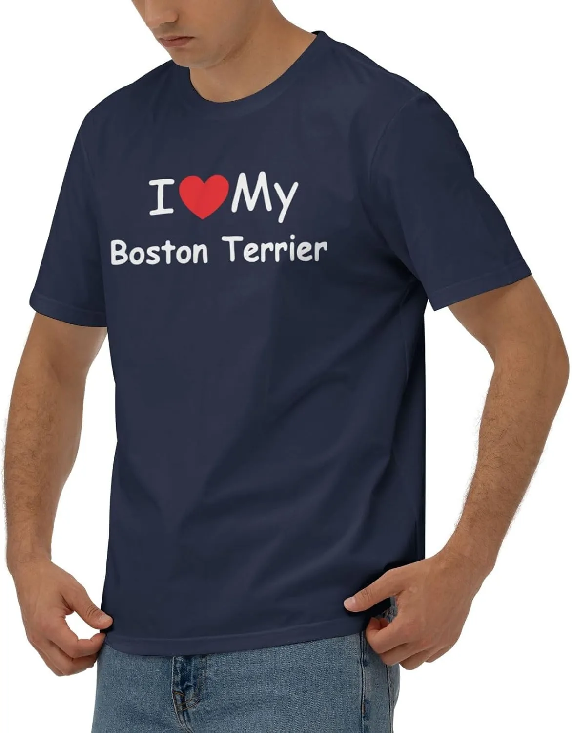 I Love My Boston Terrier Men's Short Sleeve T-Shirt Cotton Athletic Workout Casual Shirts Quick-Drying Tees Black