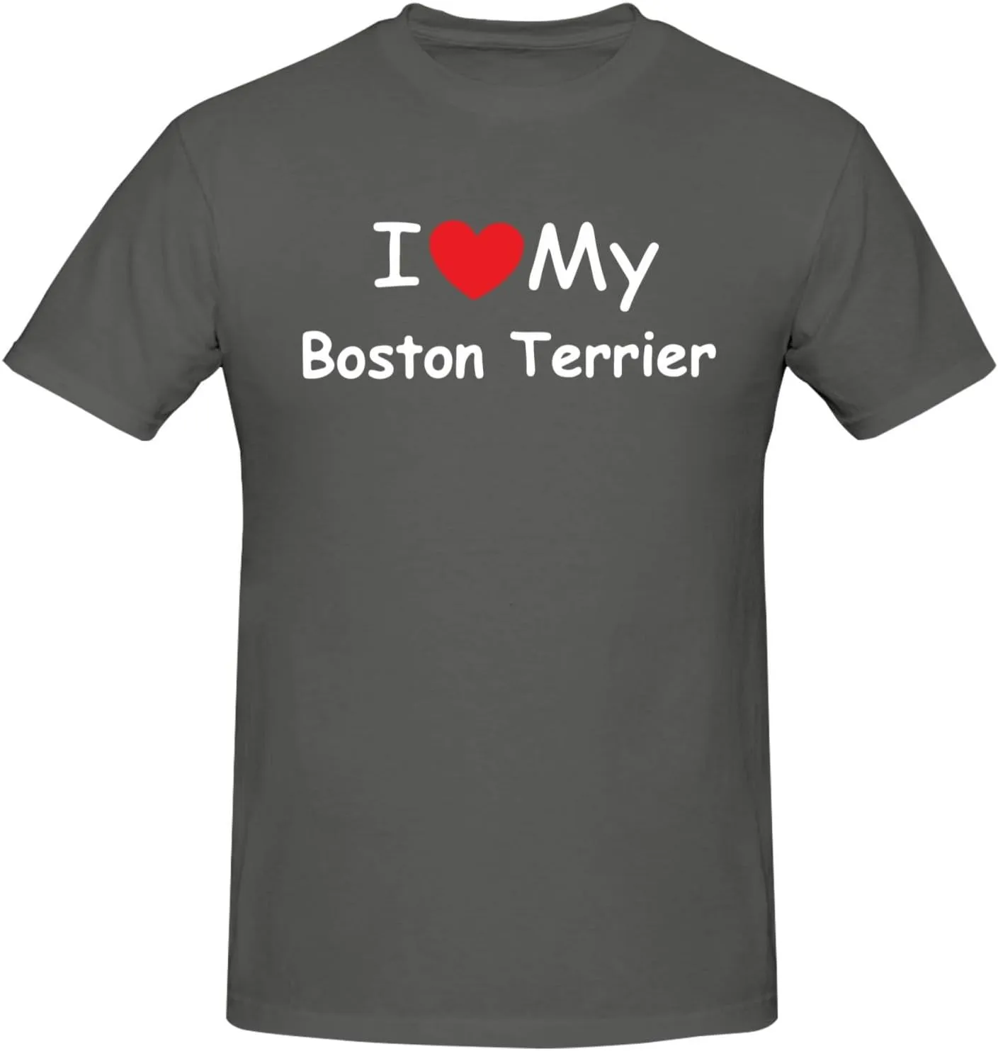 I Love My Boston Terrier Men's Short Sleeve T-Shirt Cotton Athletic Workout Casual Shirts Quick-Drying Tees Black