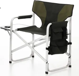 IANIYA Aluminum Camping Chair Lightweight Oversized Folding Camping Chair with Side Table and Storage Pockets (GREEN)