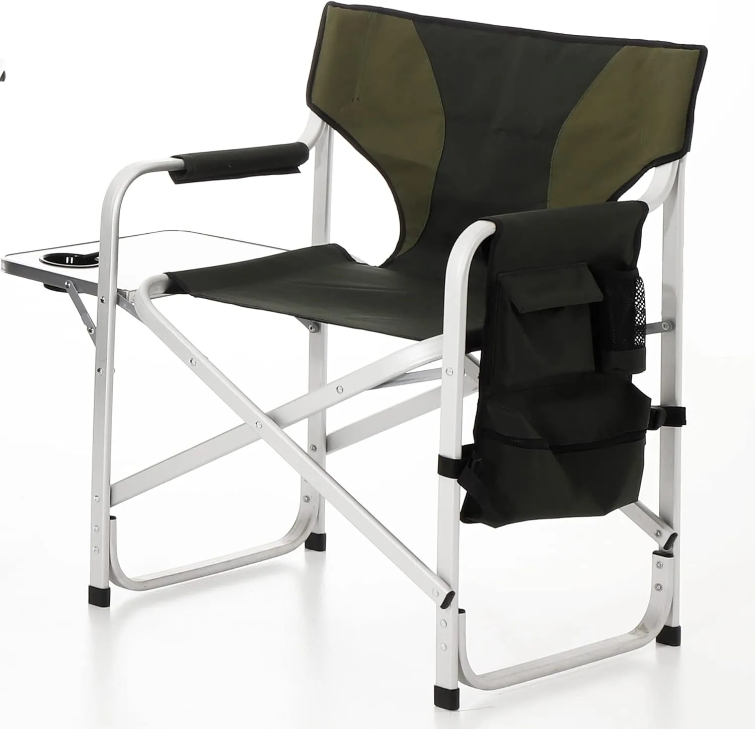 IANIYA Aluminum Camping Chair Lightweight Oversized Folding Camping Chair with Side Table and Storage Pockets (GREEN)