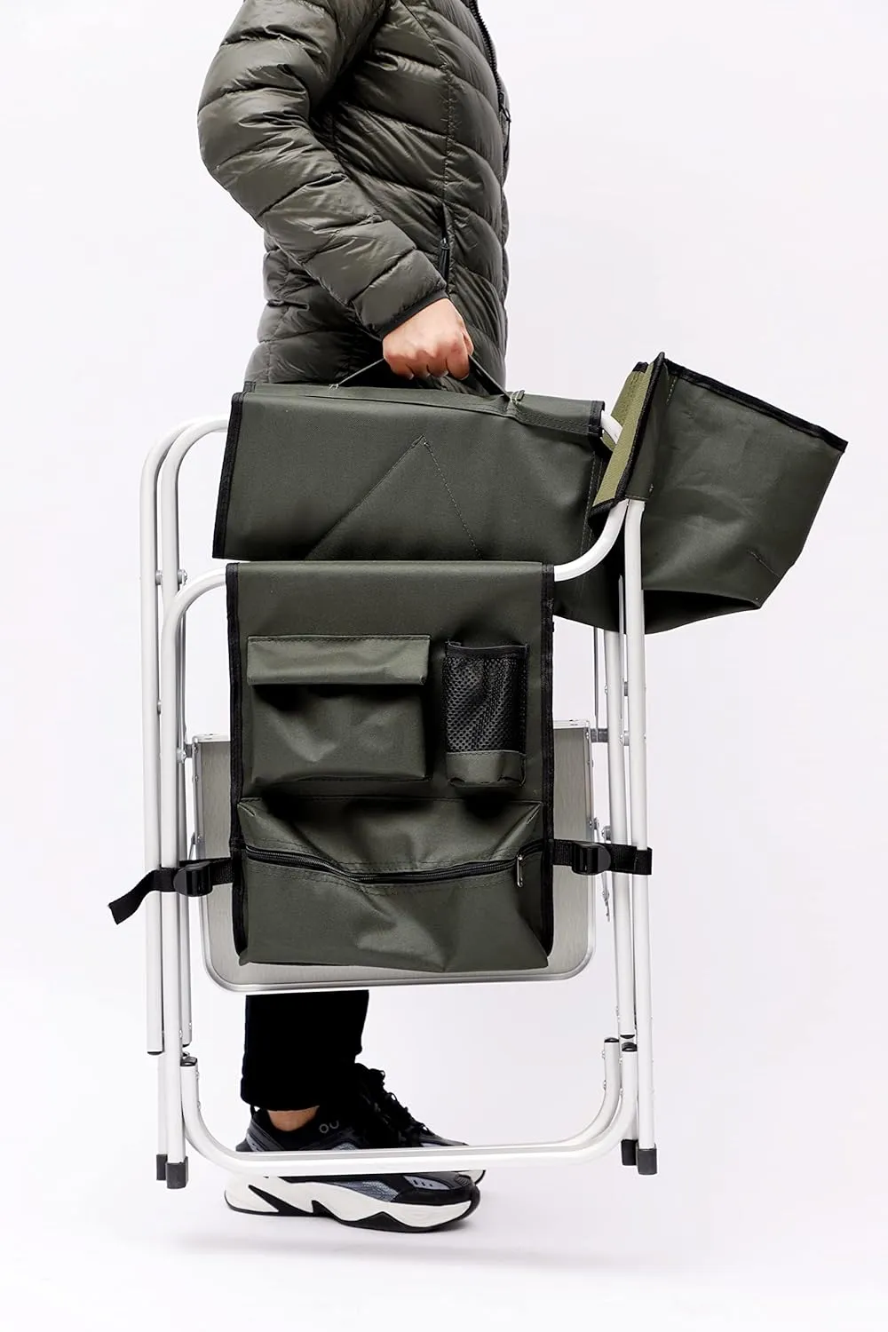 IANIYA Aluminum Camping Chair Lightweight Oversized Folding Camping Chair with Side Table and Storage Pockets (GREEN)