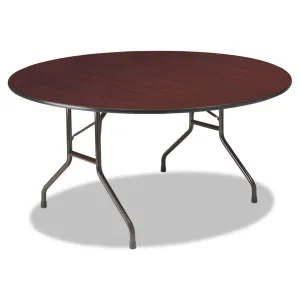Iceberg OfficeWorks Wood Folding Table, Round, 60" x 29", Mahogany Top, Gray Base
