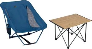 iClimb 1 Folding Table and 1 Low Folding Chair Bundle, Ultralight Compact for Adults Outdoor Backpacking Camping Hiking Concert Motorcycling