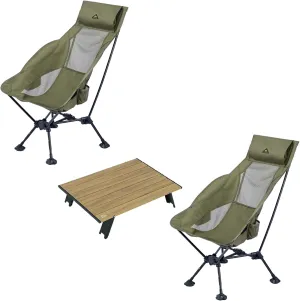 iClimb 2 Adjustable High Back Anti-Sinking Chair and 1 Mini Folding Table Bundle, Ultralight Compact for Two Adults Outdoor Camping Backpacking Hiking Beach Concert
